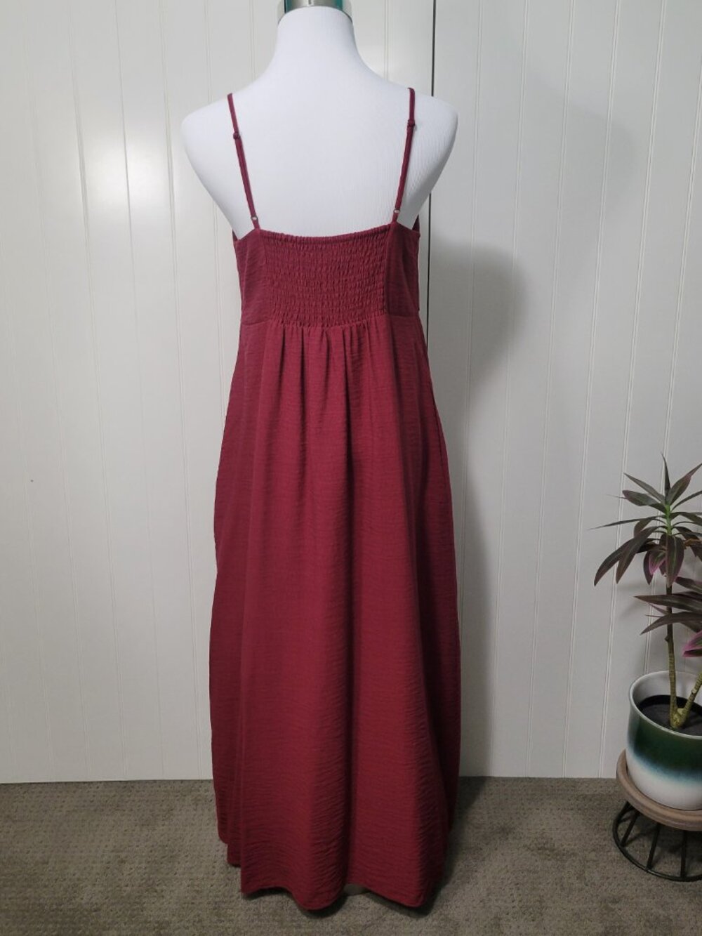 Banana Republic Boho Hippie Prairie Euro Maroon Crepe Twisted Bodice Maxi Dress - Picture 5 of 16